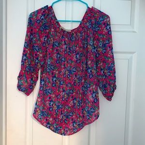 Abercrombie 3/4 Sleeve Floral Keyhole Blouse